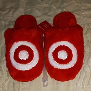 Target Bullseye Red and White Fuzzy Slippers Size L 9/10